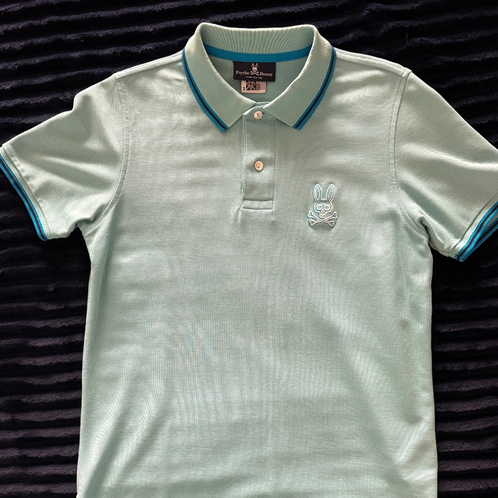 Psycho Bunny Polo Men's Light Blue With Bright Blue And Black Accents